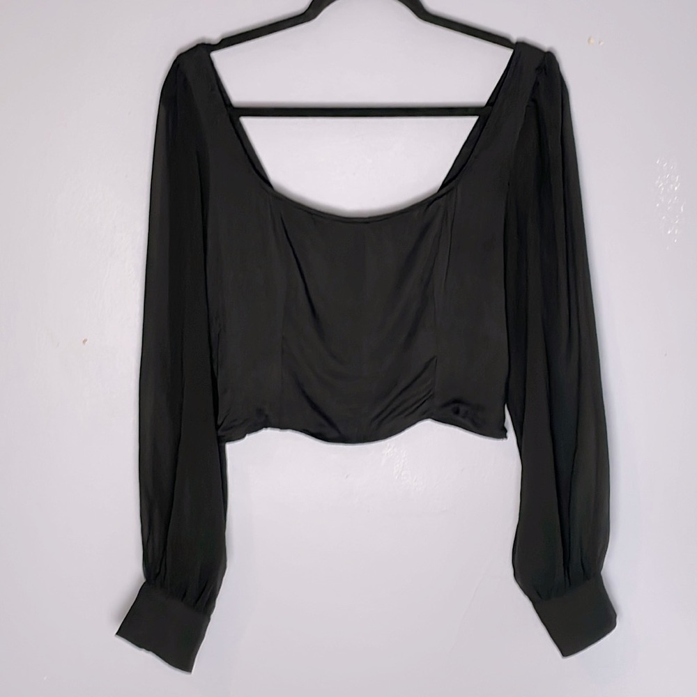 Urban Outfitters Lena Sheer Puff Sleeve Square Cropped Neck Blouse size L